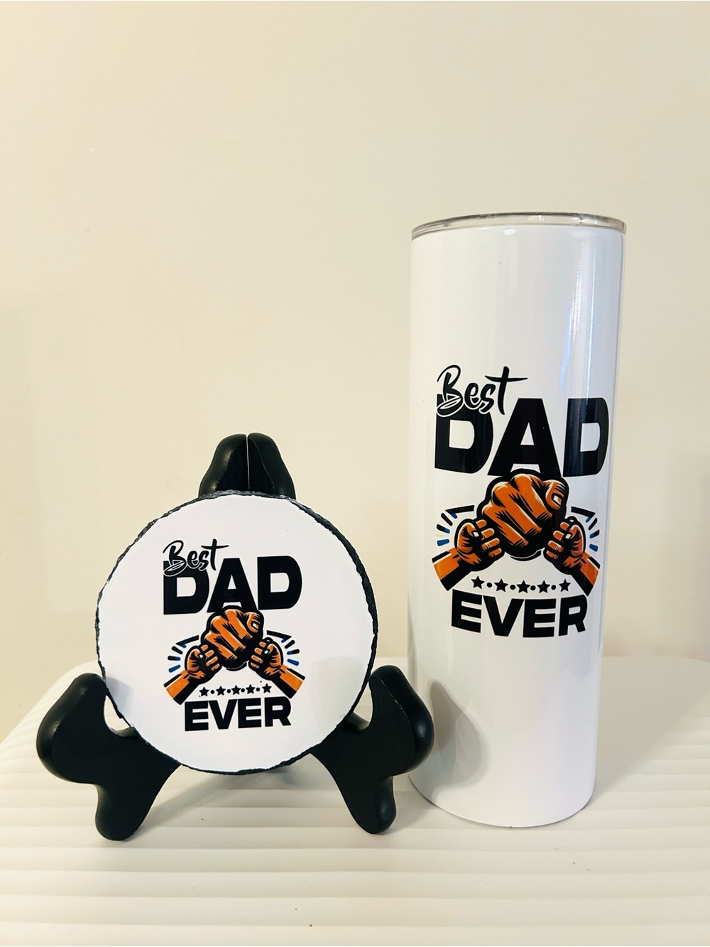 Best Dad Ever White Stainless Tumbler and Coaster Set